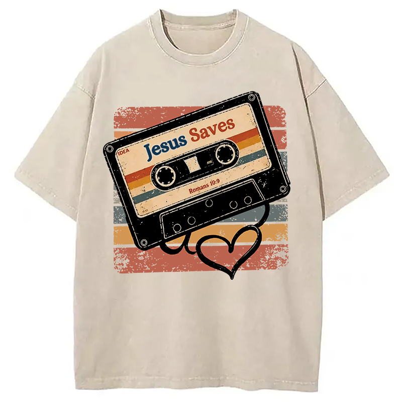 Modecanvas Jesus Saves DTG Printing Washed T-Shirt