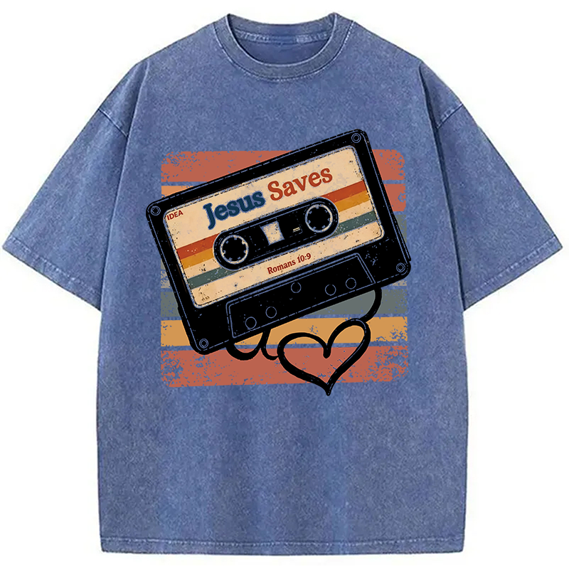 Modecanvas Jesus Saves DTG Printing Washed T-Shirt