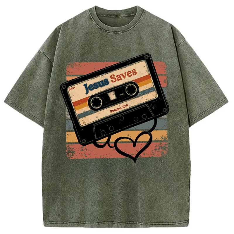 Modecanvas Jesus Saves DTG Printing Washed T-Shirt