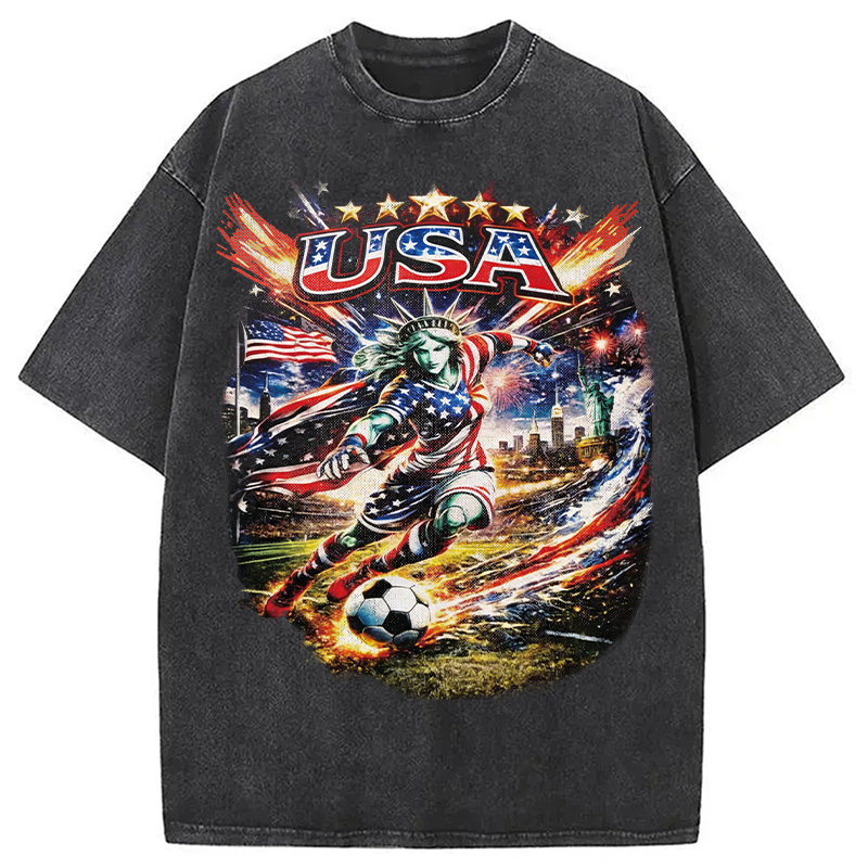 Modecanvas USA Football Skull DTG Printing Washed T-Shirt