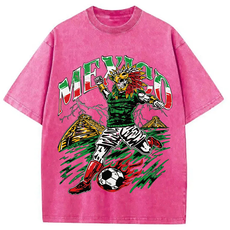 Modecanvas Mexico Soccer Skull DTG Printing Washed T-Shirt