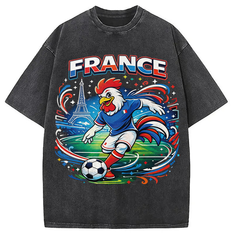 Modecanvas France Rooster Soccer DTG Printing Washed T-Shirt