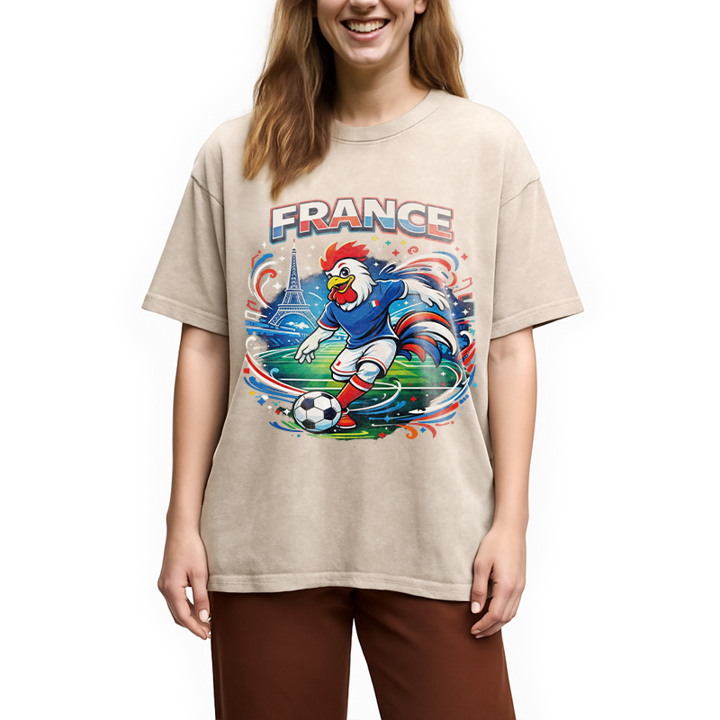 Modecanvas France Rooster Soccer DTG Printing Washed T-Shirt