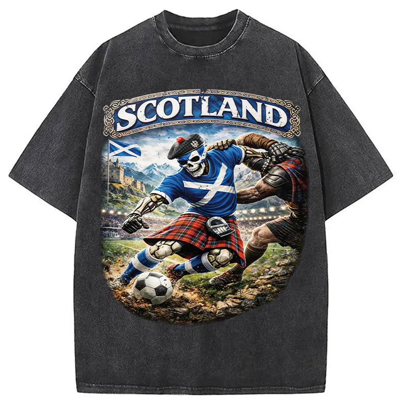 Modecanvas Scotland Soccer Skull DTG Printing Washed T-Shirt