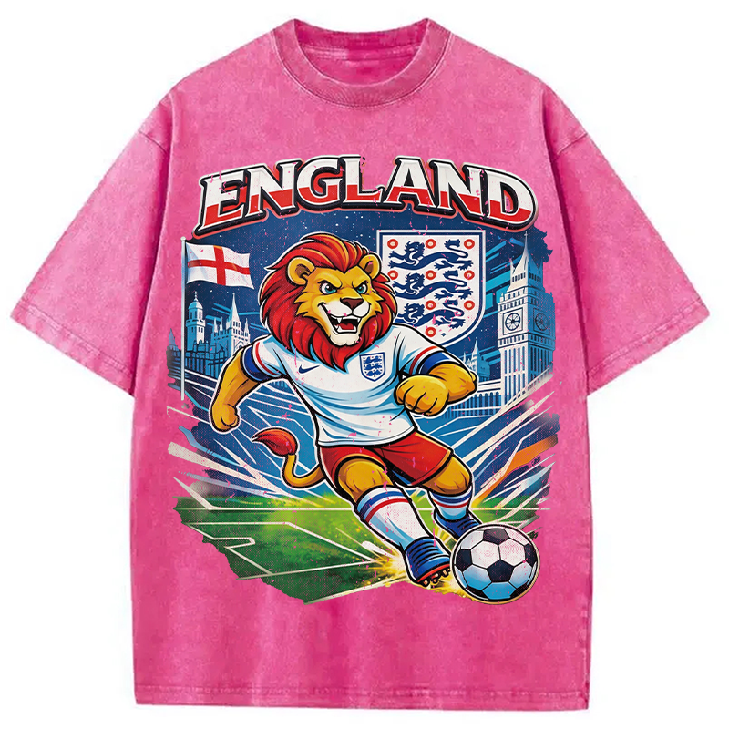 Modecanvas England Lion Soccer DTG Printing Washed T-Shirt