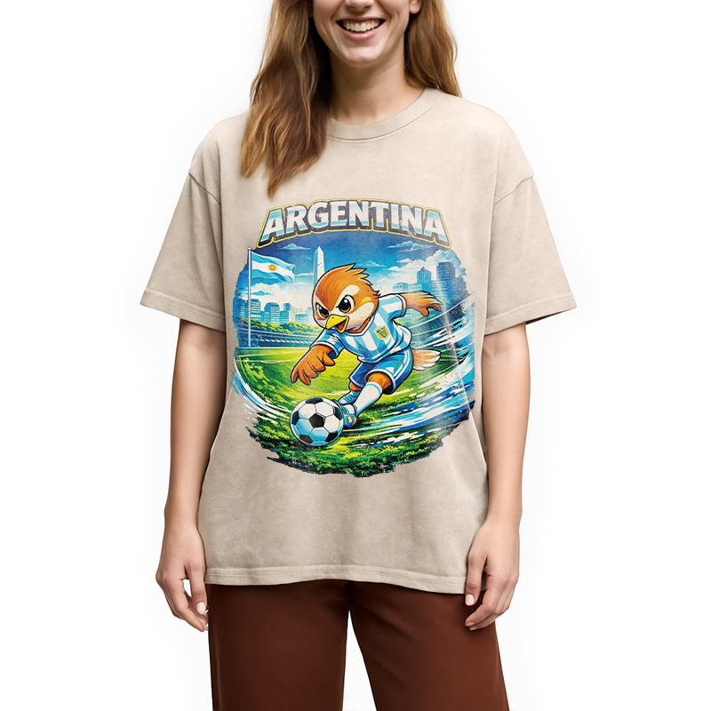 Modecanvas Argentina Rooster Soccer DTG Printing Washed T-Shirt