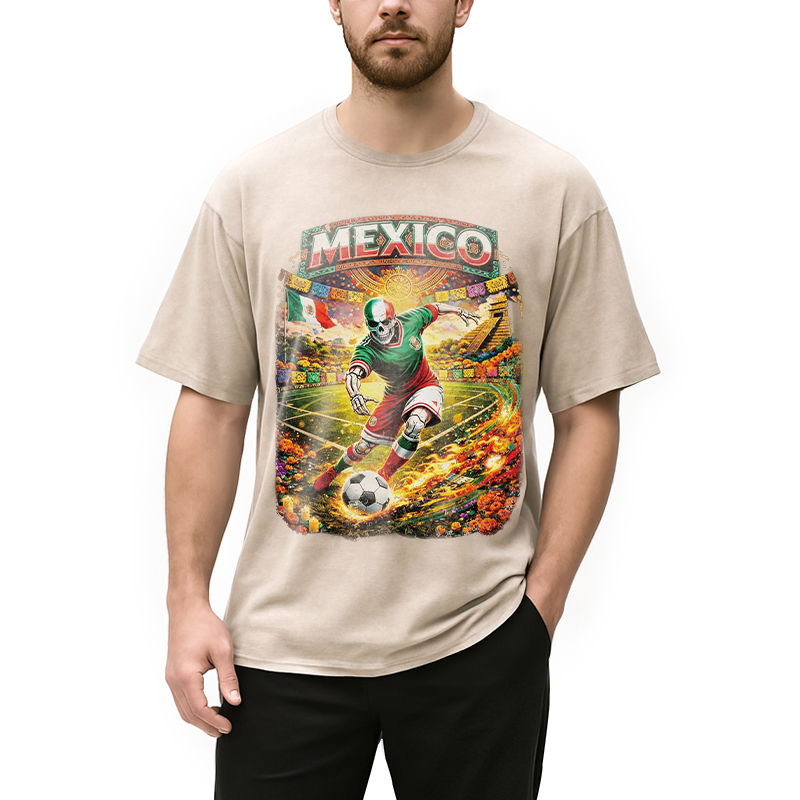 Modecanvas Mexico Skull Soccer DTG Printing Washed T-Shirt