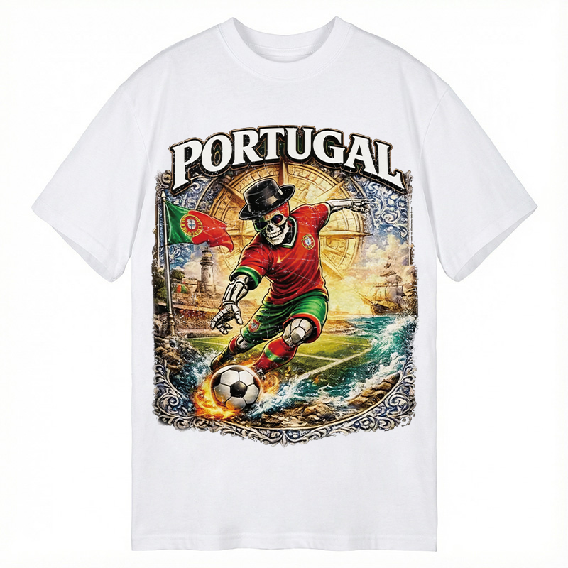 Modecanvas Portugal Soccer Skull DTG Printing Classic T-Shirt-modecanvas