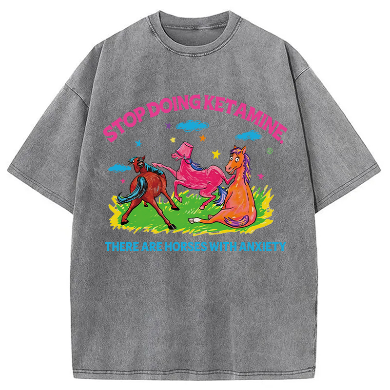 Modecanvas Horses With Anxiety Y2K DTG Printing Washed T-Shirt