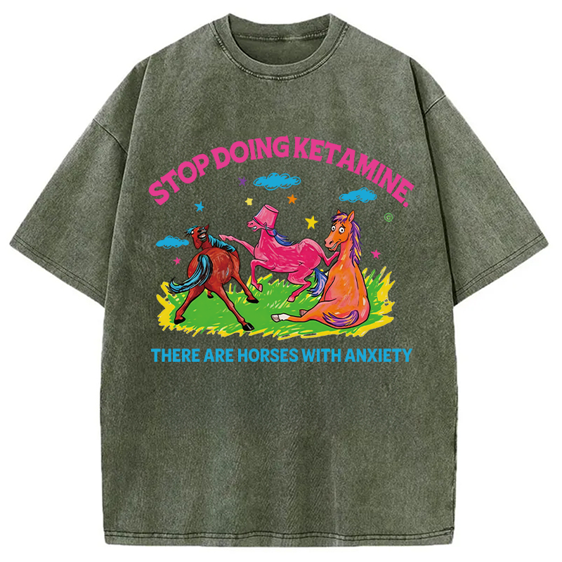Modecanvas Horses With Anxiety Y2K DTG Printing Washed T-Shirt