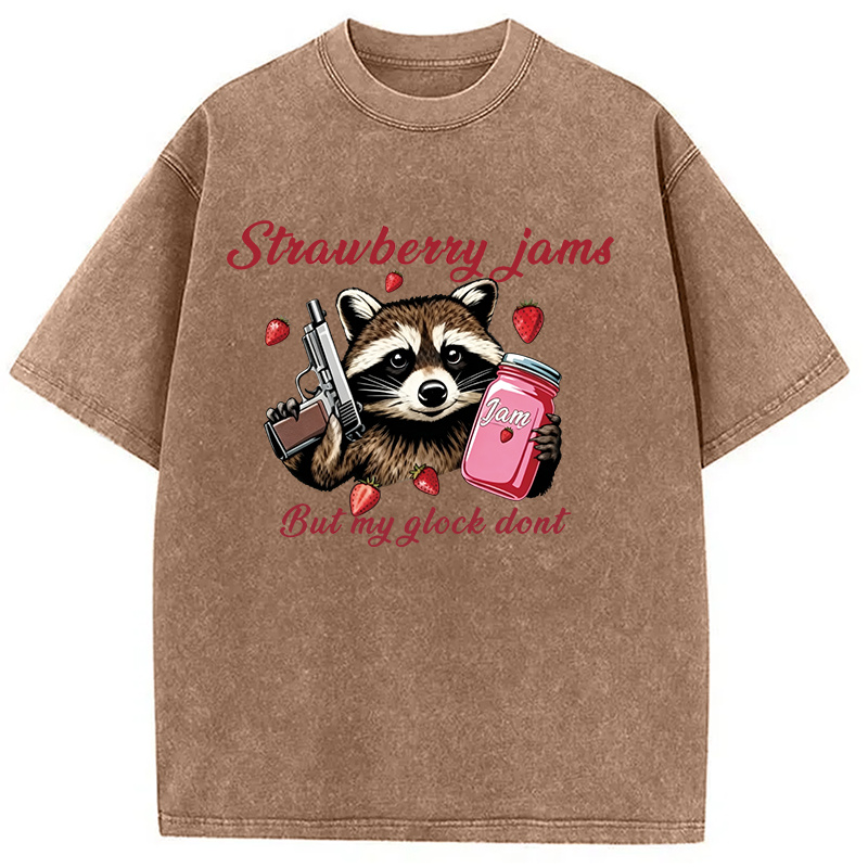 Modecanvas Strawberry Jams Raccoon DTG Printing Washed T-Shirt