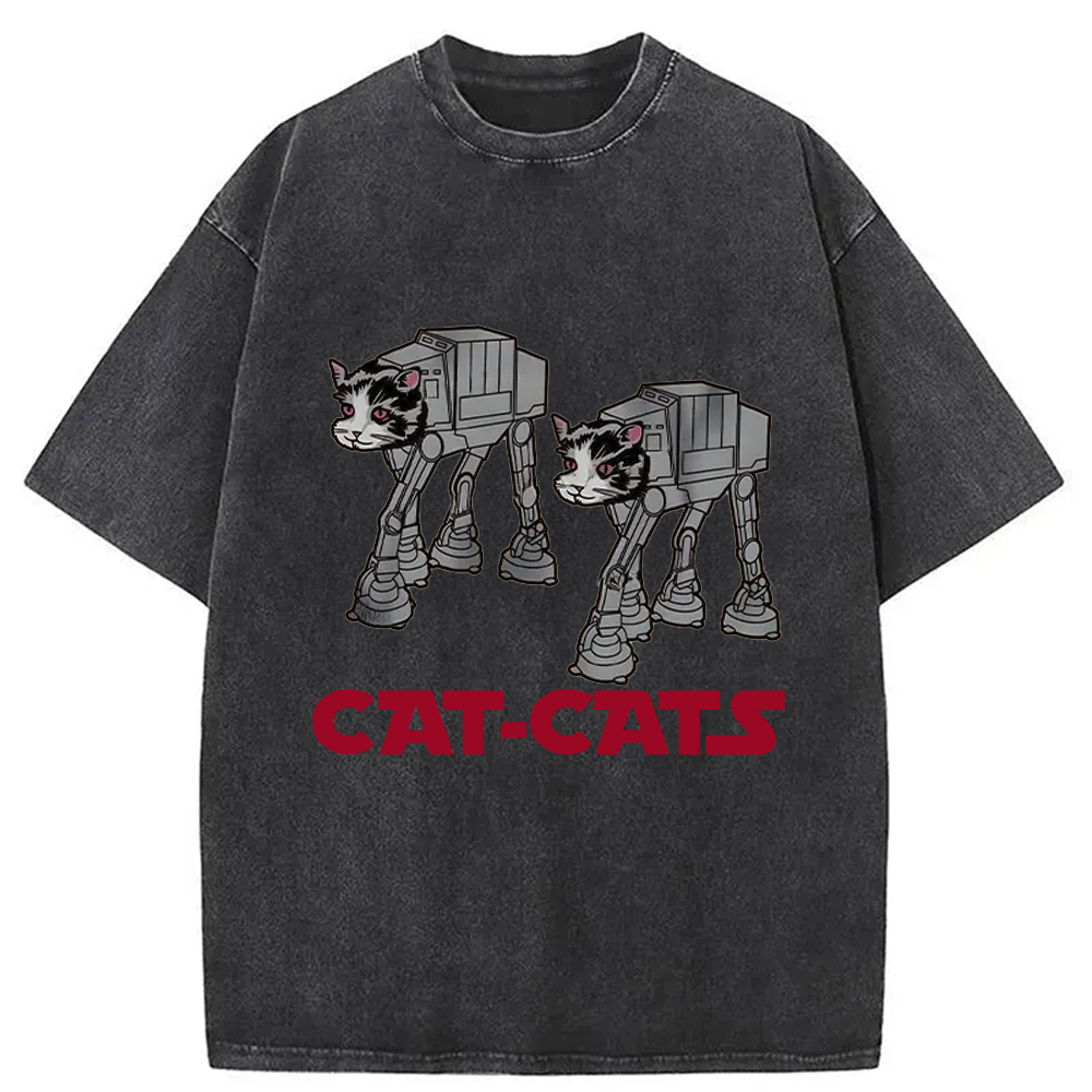 Modecanvas Walking Robot Cat Washed T-Shirt