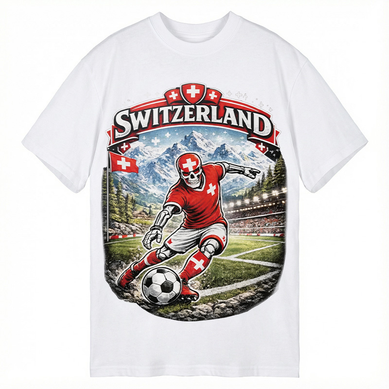 Modecanvas Switzerland Soccer Skull DTG Printing Classic T-Shirt-modecanvas