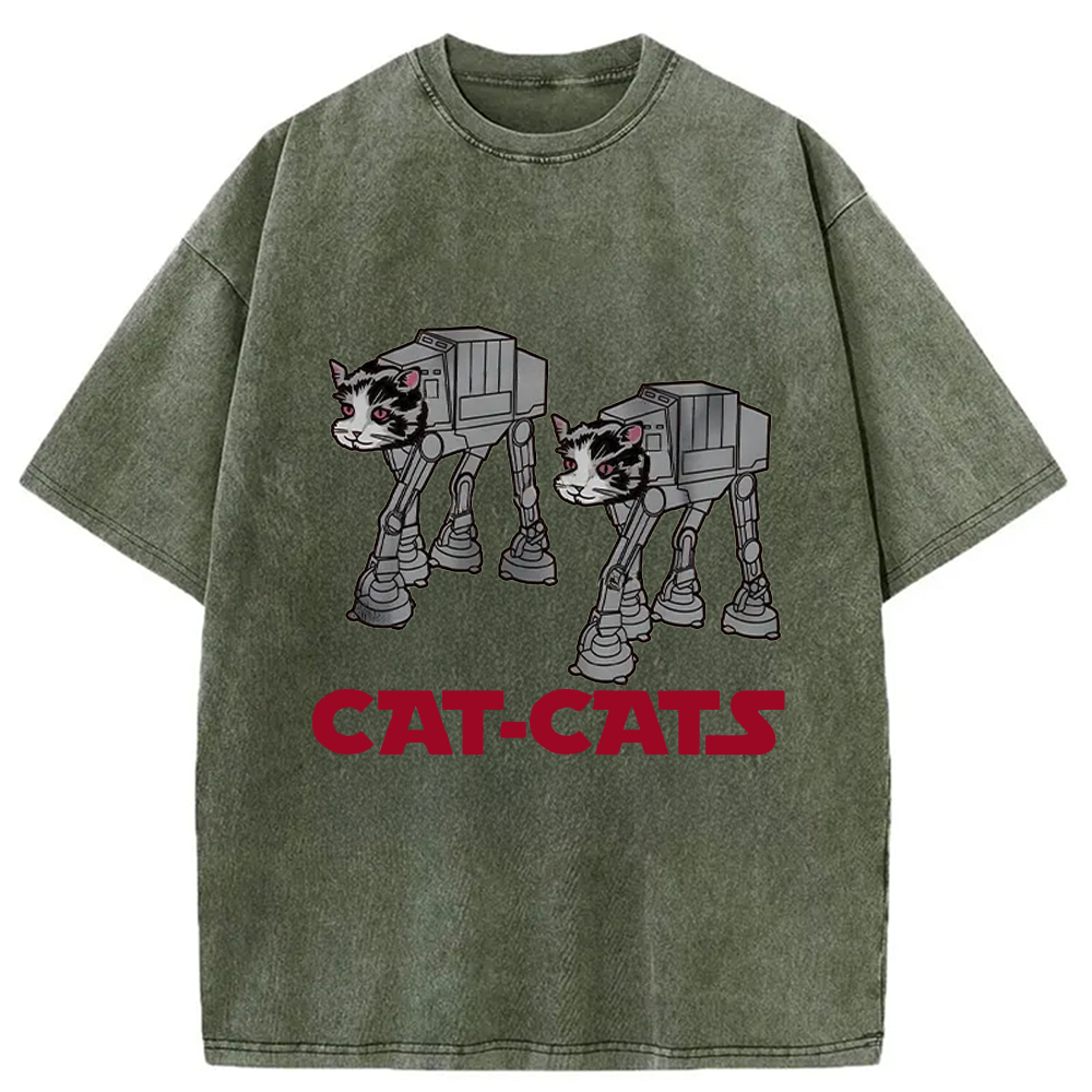 Modecanvas Walking Robot Cat Washed T-Shirt