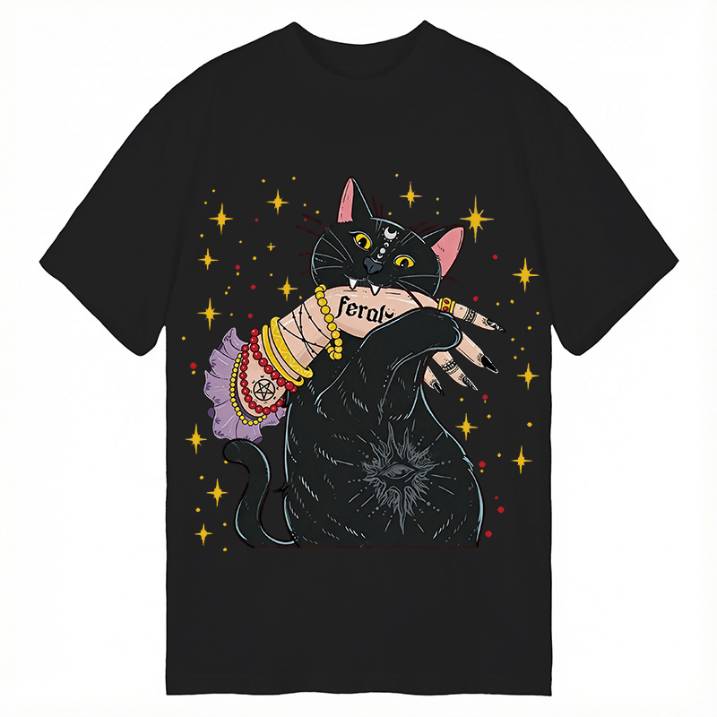 Modecanvas Feral Cat DTG Printing Classic T-Shirt-modecanvas
