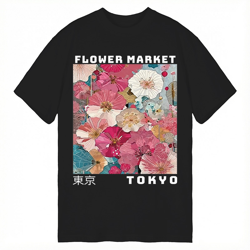 Modecanvas Market Colorful Floral Art DTG Printing Classic T-Shirt-modecanvas
