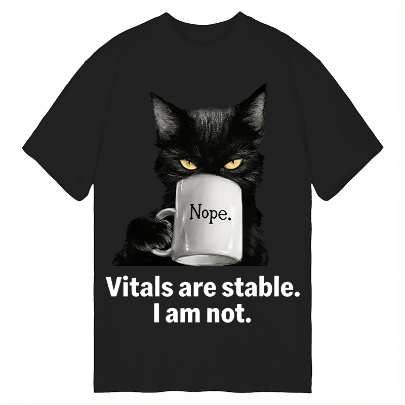 Modecanvas Grumpy Black Cat Coffee Meme DTG Printing Classic T-Shirt-modecanvas