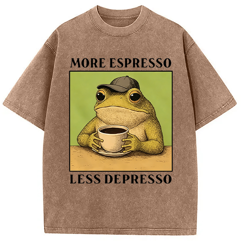 Modecanvas Frog Drinking Coffee Funny DTG Printing Washed T-Shirt