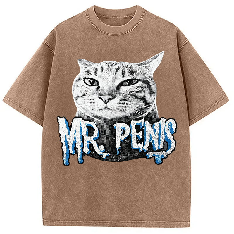 Modecanvas Mr Pen is Cat DTG Printing Washed T-Shirt