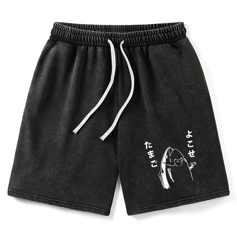 Modecanvas Give Me Egg Japanese Fish Washed Shorts