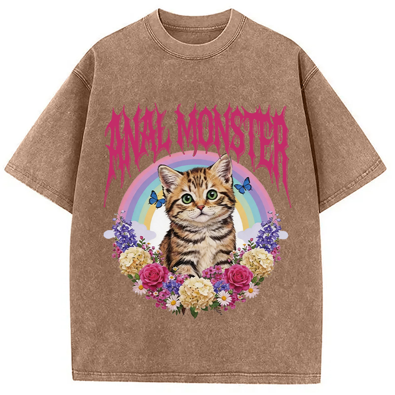 Modecanvas Anal Monster Cat DTG Printing Washed T-Shirt