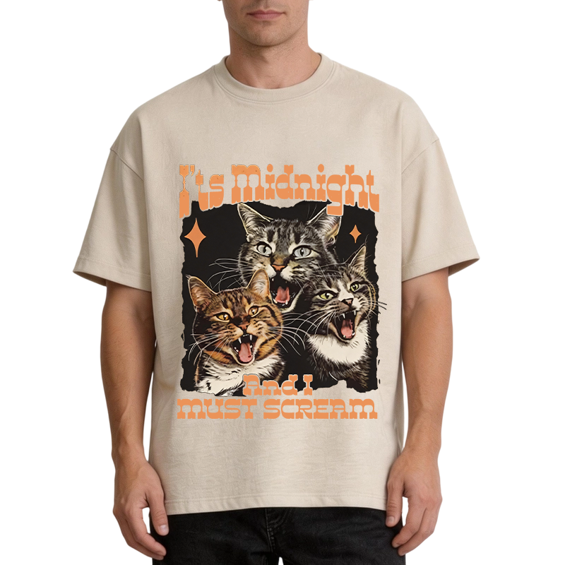 Modecanvas It's Midnight And I Must Scream Cat DTG Printing Washed T-Shirt