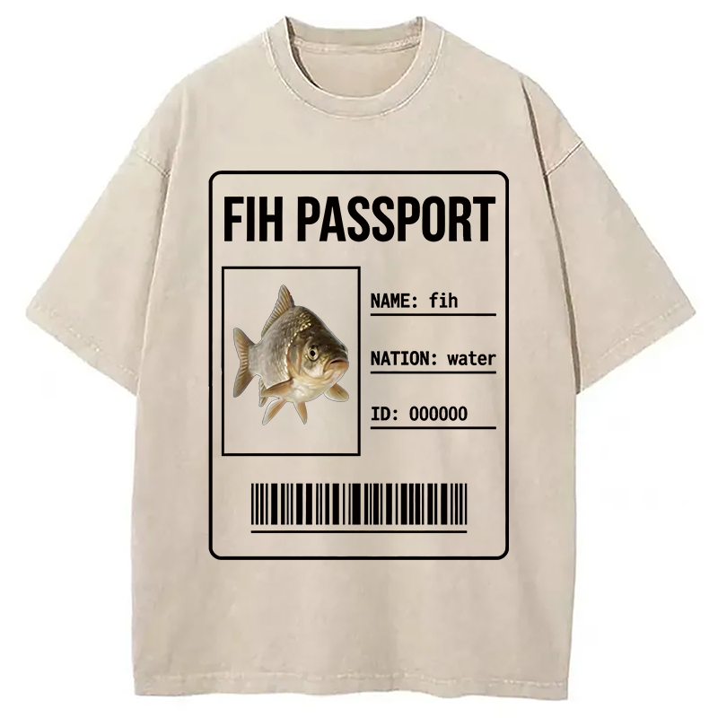 Modecanvas Fih Fish Passport Meme DTG Printing Washed T-Shirt