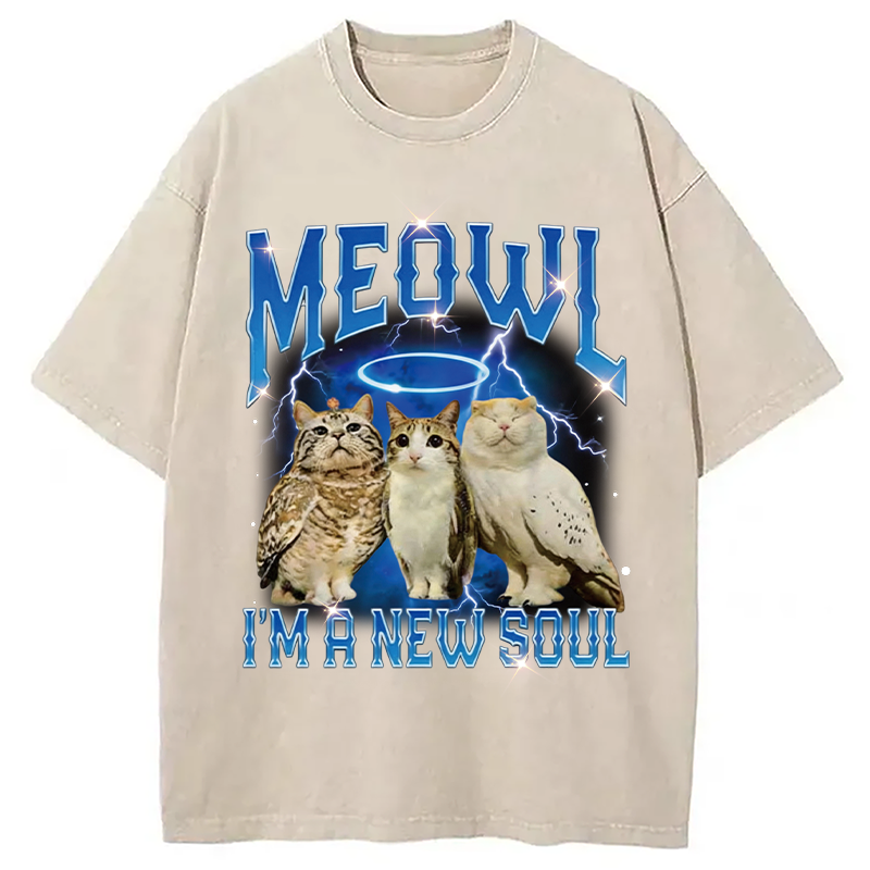 Modecanvas Meowl Cat Owl DTG Printing Washed T-Shirt