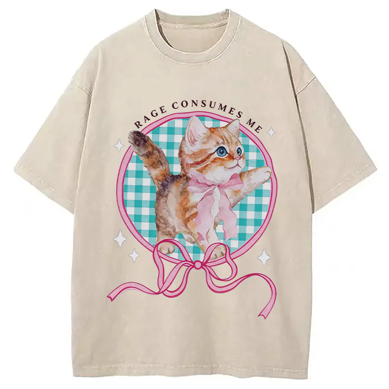 Modecanvas Rage Consumes Me Funny Kitten DTG Printing Washed T-Shirt