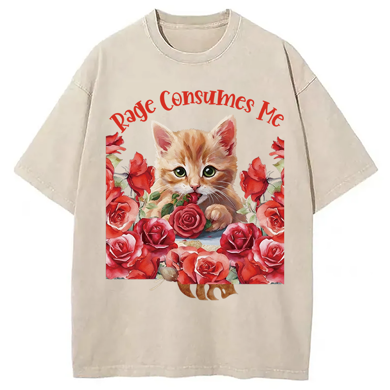 Modecanvas Rage Consumes Me Cat DTG Printing Washed T-Shirt
