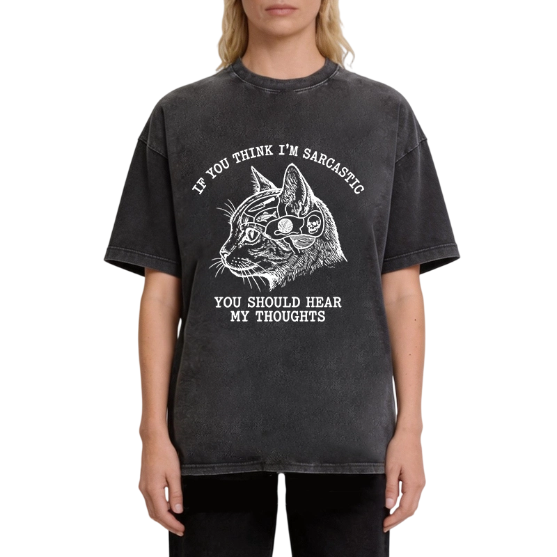 Modecanvas Sarcastic Thoughts Funny Cat DTG Printing Washed T-Shirt