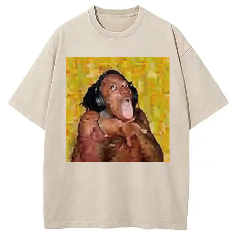 Modecanvas Funny Brainrot Reaction Meme DTG Printing Washed T-Shirt