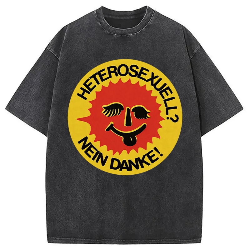 Modecanvas Heterosexuell Nein Danke Retro Pride DTG Printing Washed T-Shirt