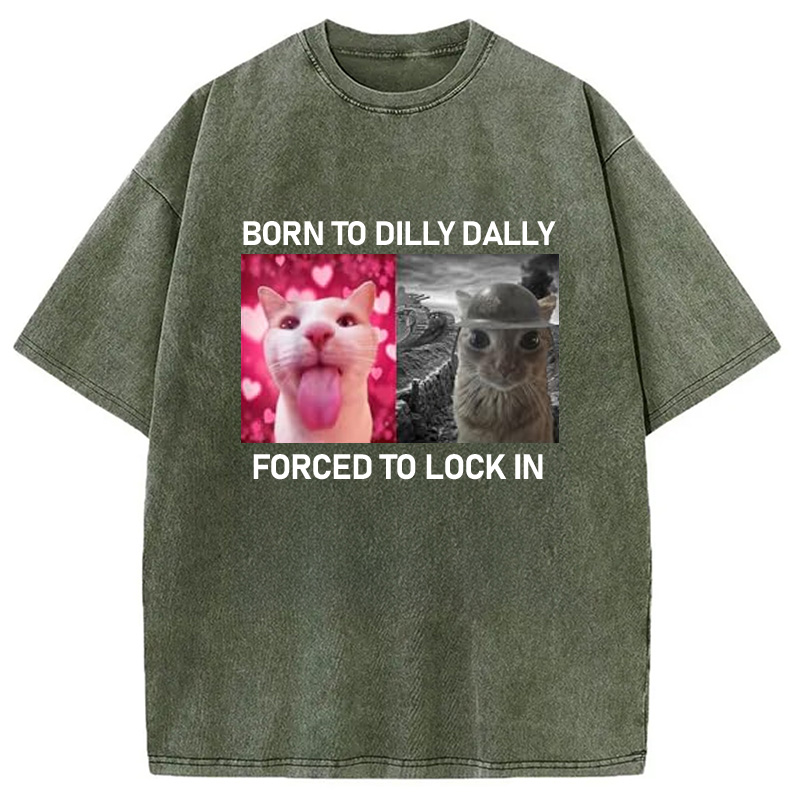 Modecanvas Born To Dilly Dally Washed T-Shirt-modecanvas