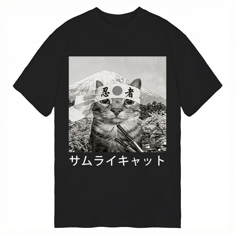 Modecanvas Samurai Cat DTG Printing Classic T-Shirt-modecanvas