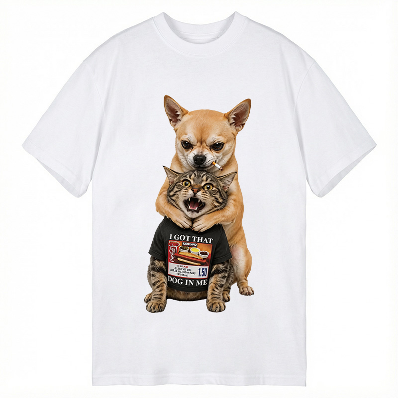Modecanvas Chihuahua&Cat Funny DTG Printing Classic T-Shirt-modecanvas