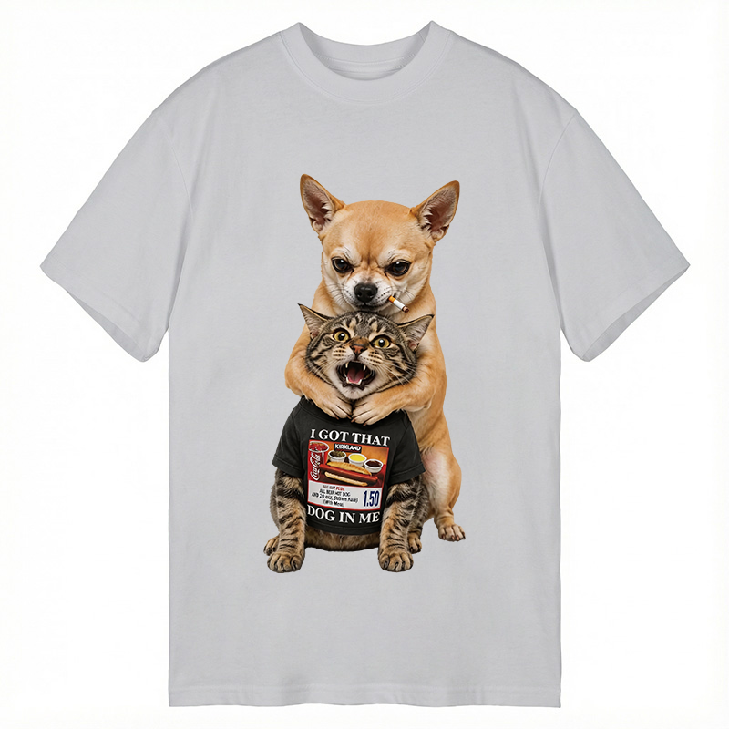 Modecanvas Chihuahua&Cat Funny DTG Printing Classic T-Shirt-modecanvas