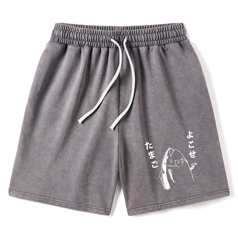Modecanvas Give Me Egg Japanese Fish Washed Shorts