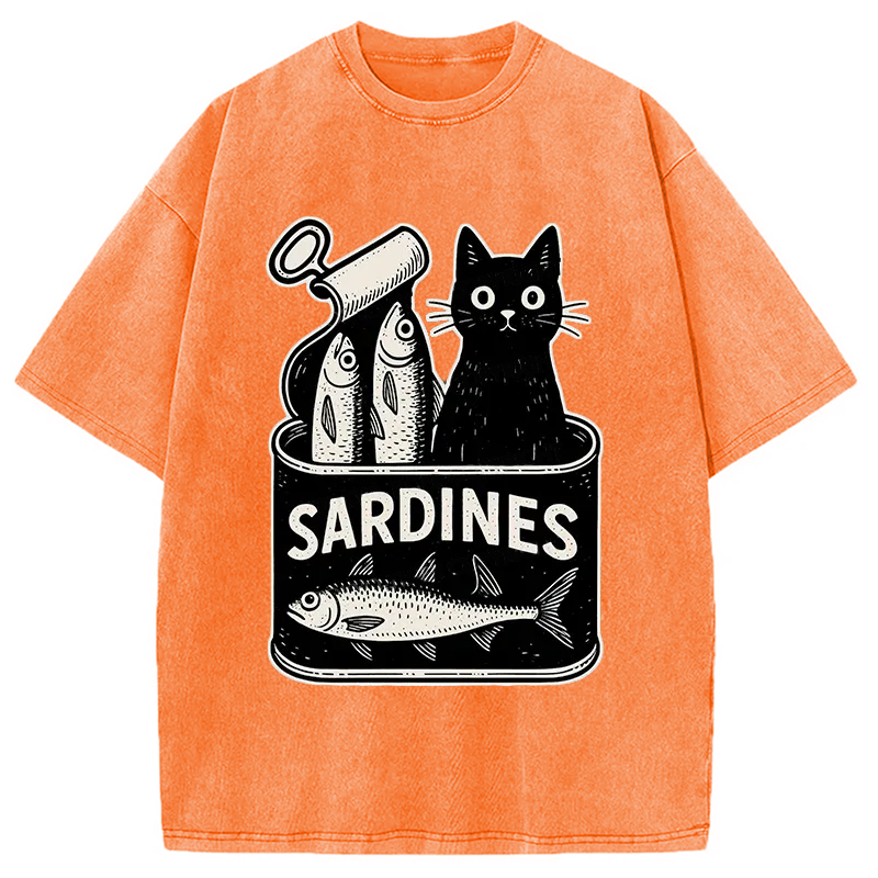 Modecanvas Cat And Canned Fish Washed T-Shirt