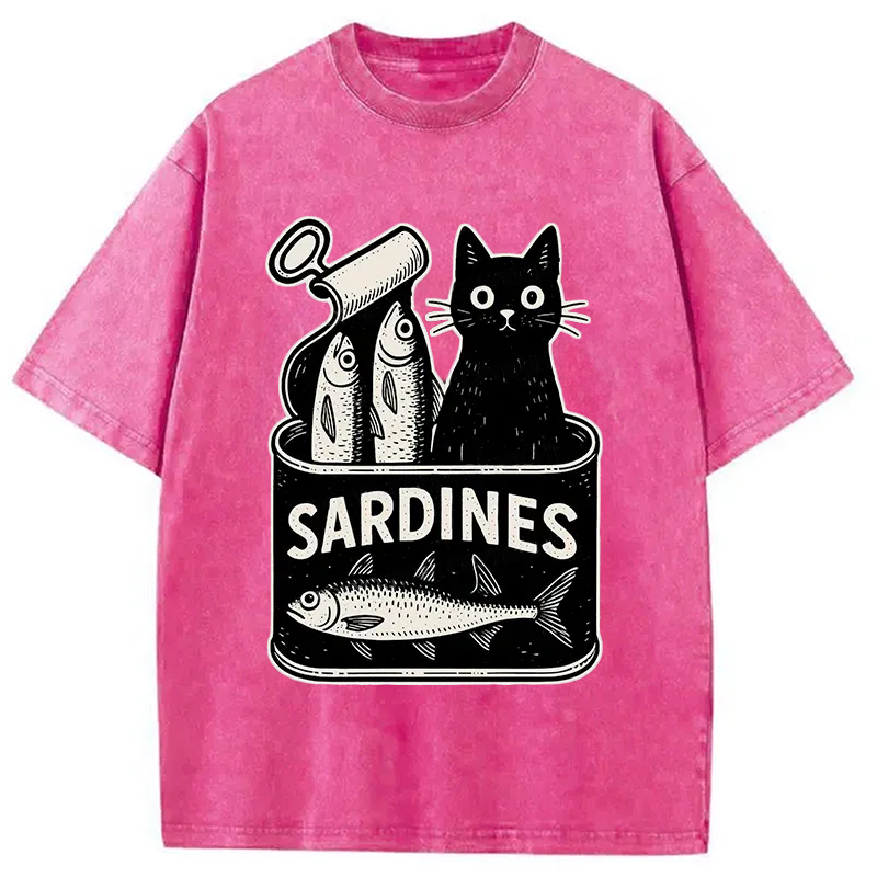 Modecanvas Cat And Canned Fish Washed T-Shirt