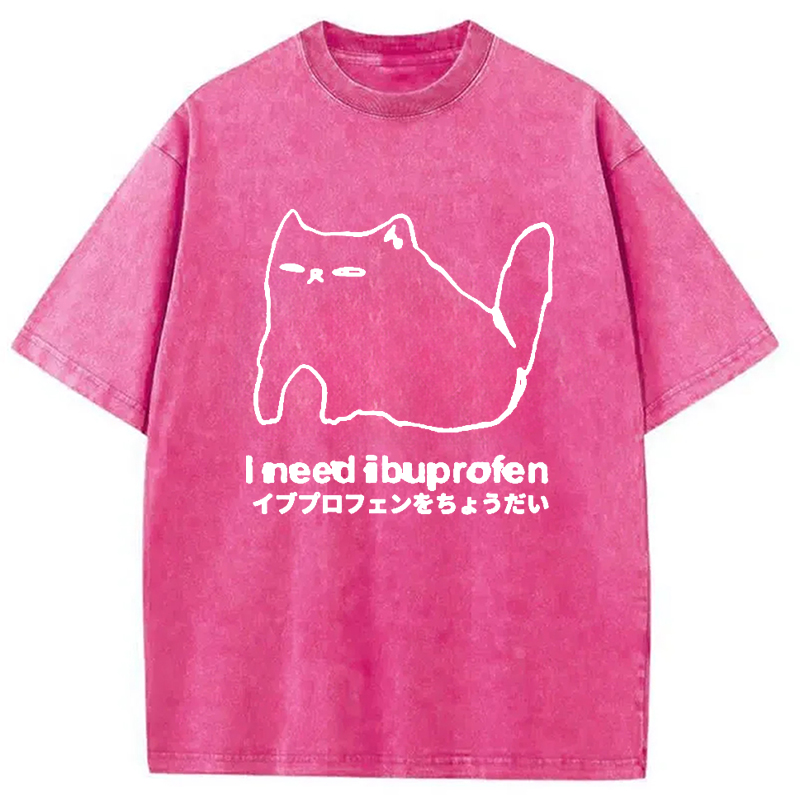 Modecanvas I Need Ibuprofen Cat Washed T-Shirt-modecanvas