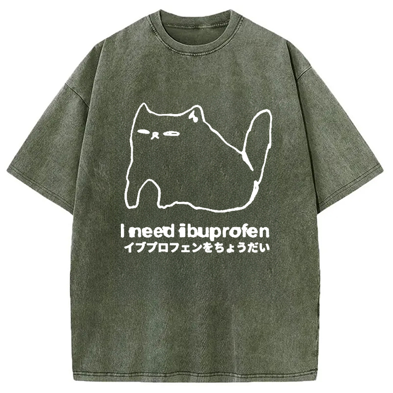 Modecanvas I Need Ibuprofen Cat Washed T-Shirt-modecanvas