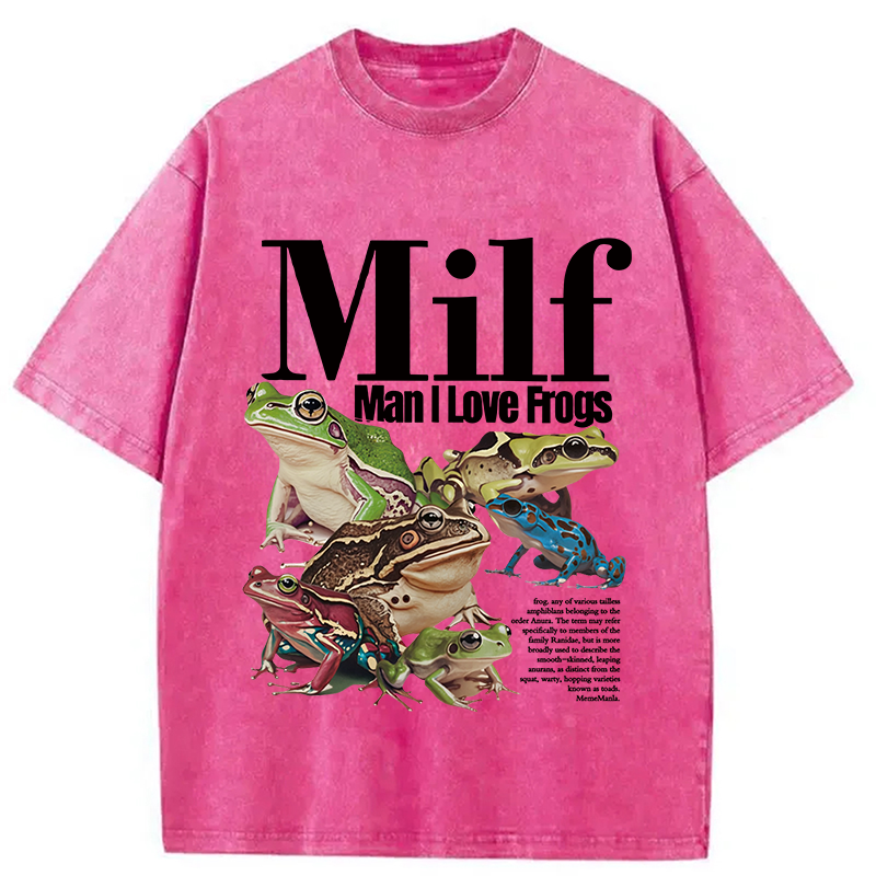 Modecanvas Man I Love Frogs Meme Washed T-Shirt-modecanvas