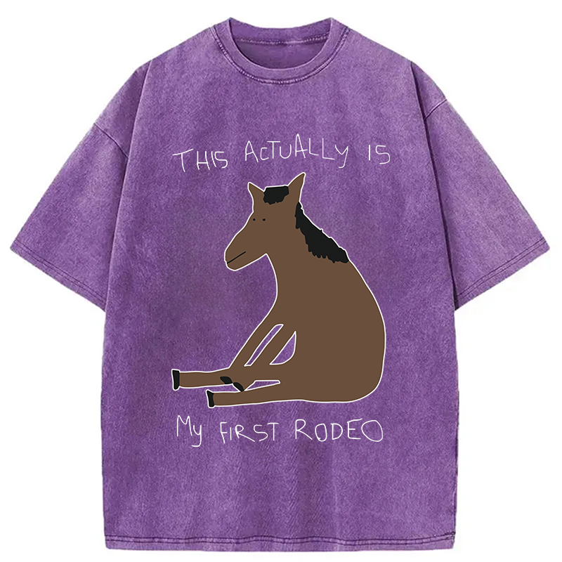Modecanvas This Actually is My First Rodeo Washed T-Shirt