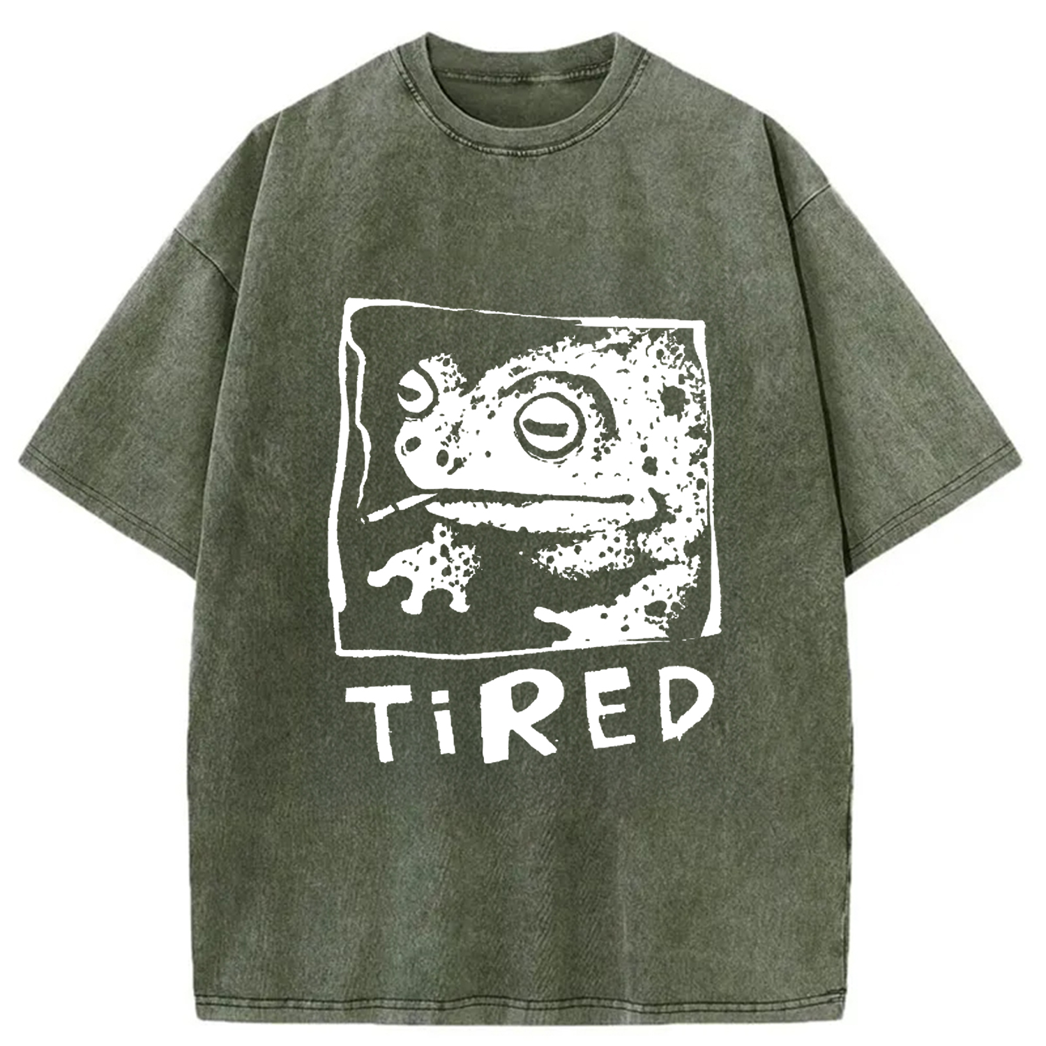 Modecanvas Tired Frog Vintage Washed T-shirt-modecanvas