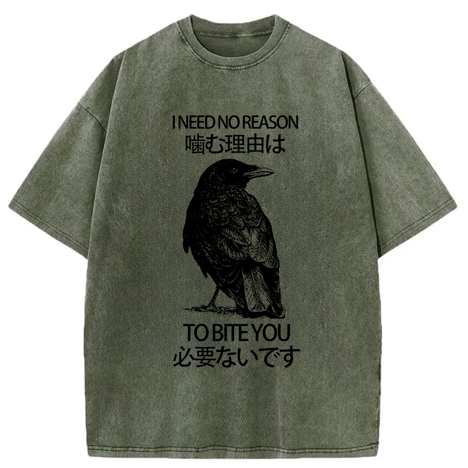Modecanvas Crow Pecking People Washed T-Shirt