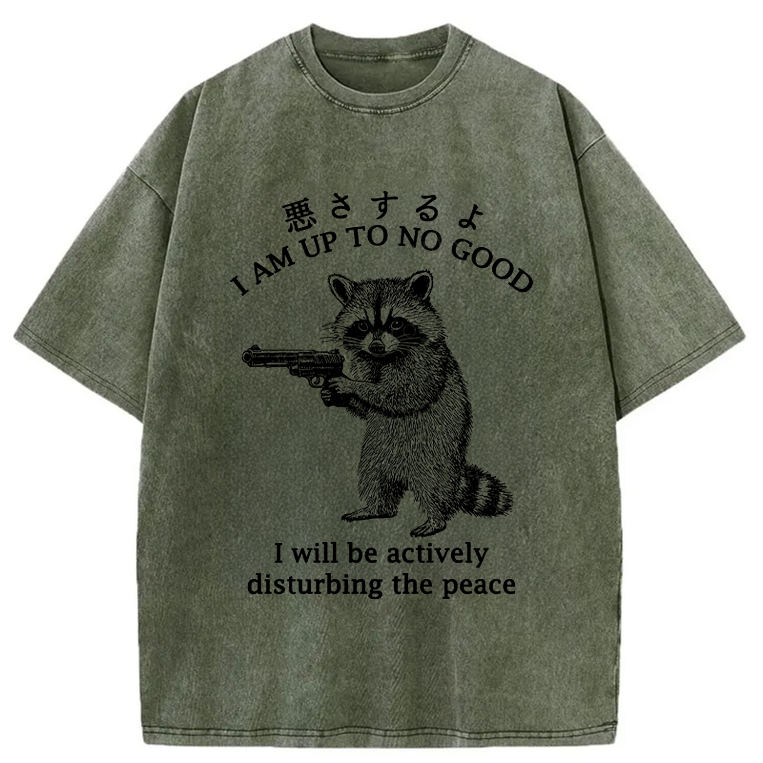 Modecanvas Raccoon Disturbing The Peace Washed T-Shirt