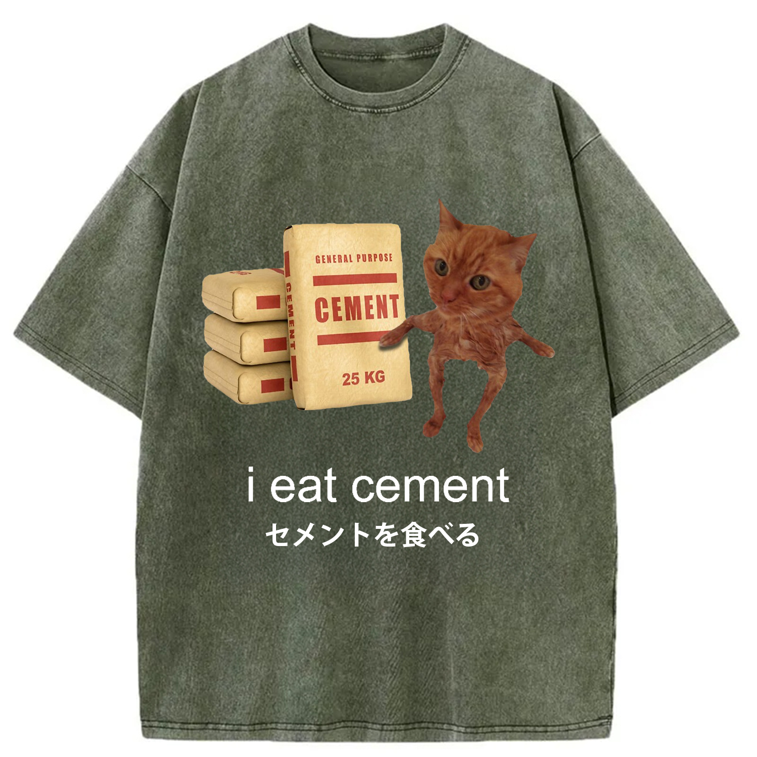 Modecanvas I Eat Cement Meme Washed T-Shirt-modecanvas