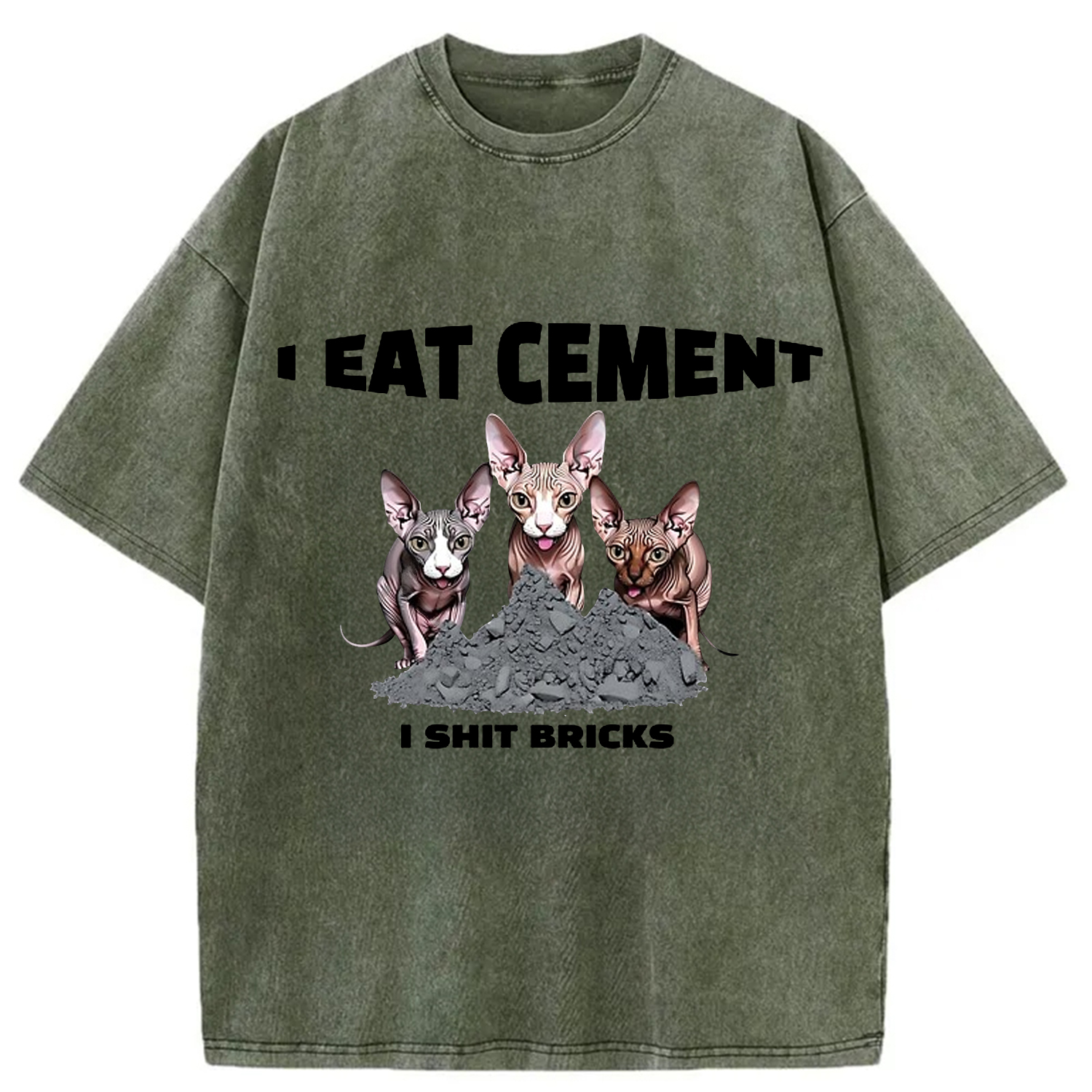 Modecanvas I Eat Cement Cursed Cat Meme Washed T-Shirt