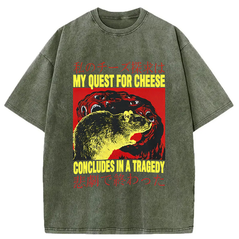 Modecanvas My Quest For Cheese Rat Japanese DTG Printing Washed T-Shirt-modecanvas